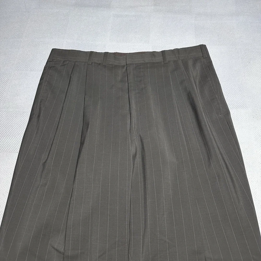 Vintage Oxxford Clothes Suit 44L 36x33 Wool Stripe‎ Unstructured Cuffed Pleated